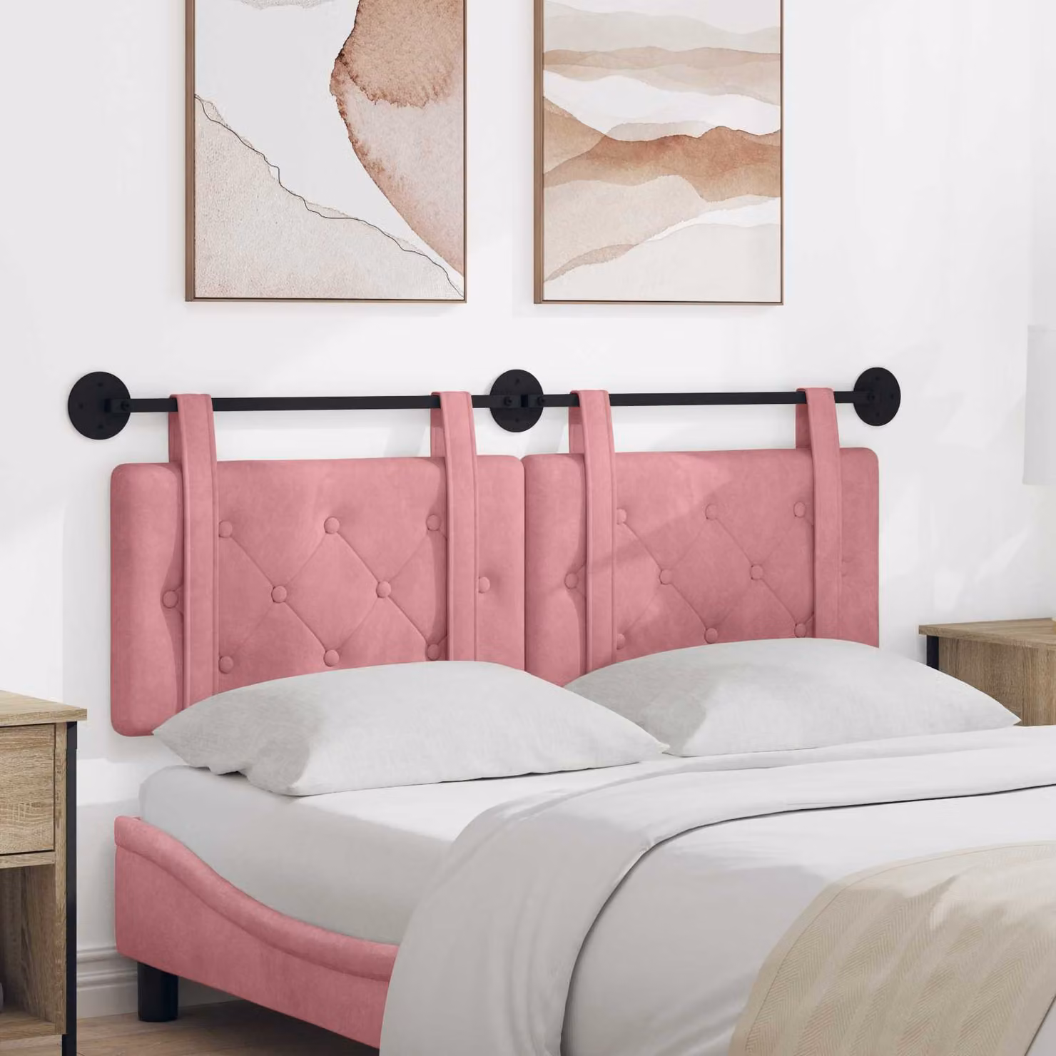 Testiera sospesa vidaXL in velluto rosa per camera da letto, L: 150 cm, H: 55 cm, P: 5 cm