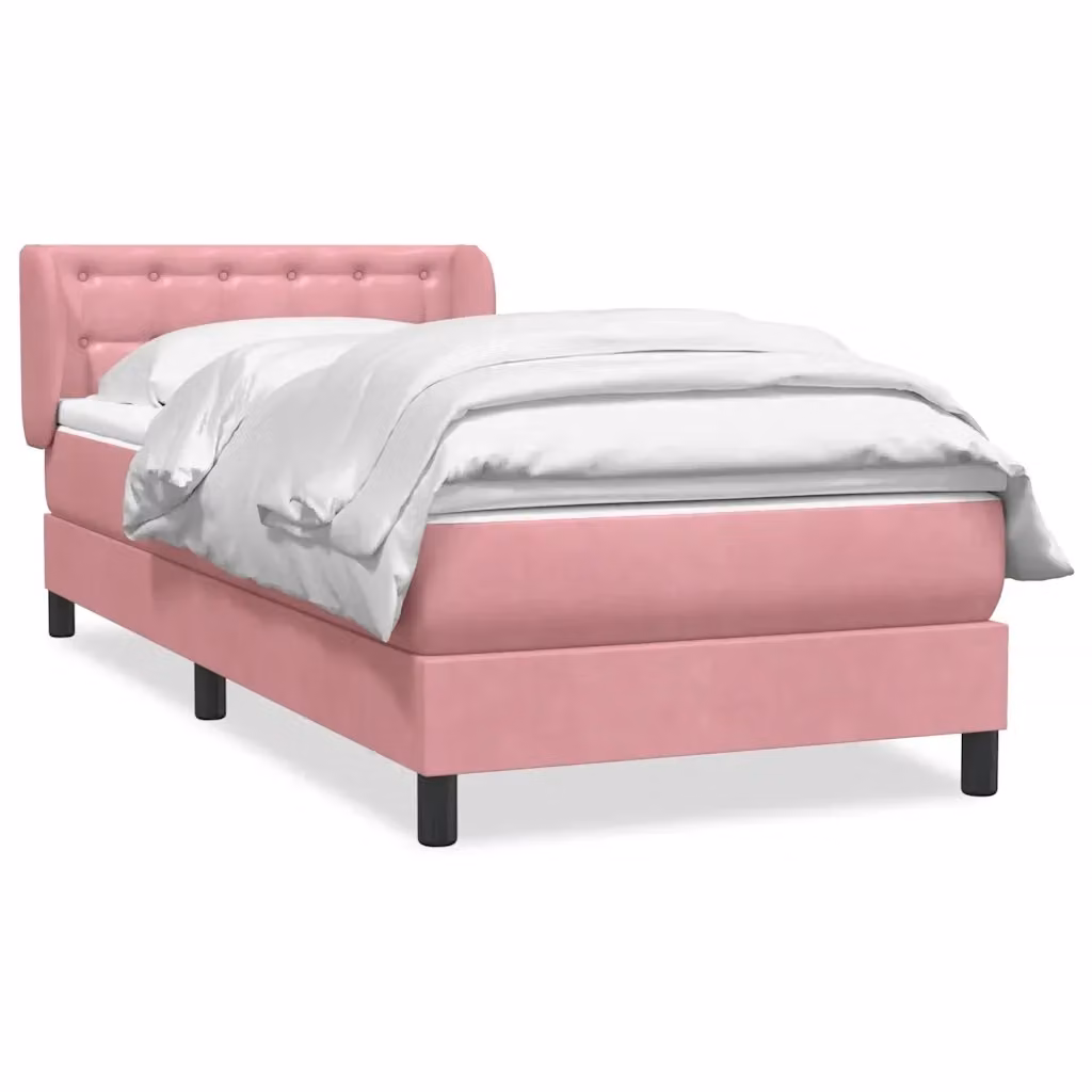 Letto con Giroletto a Molle e Materasso Ibrido vidaXL in Velluto Rosa e Bianco L/P/H: 223 x 80 x 30 cm – 2