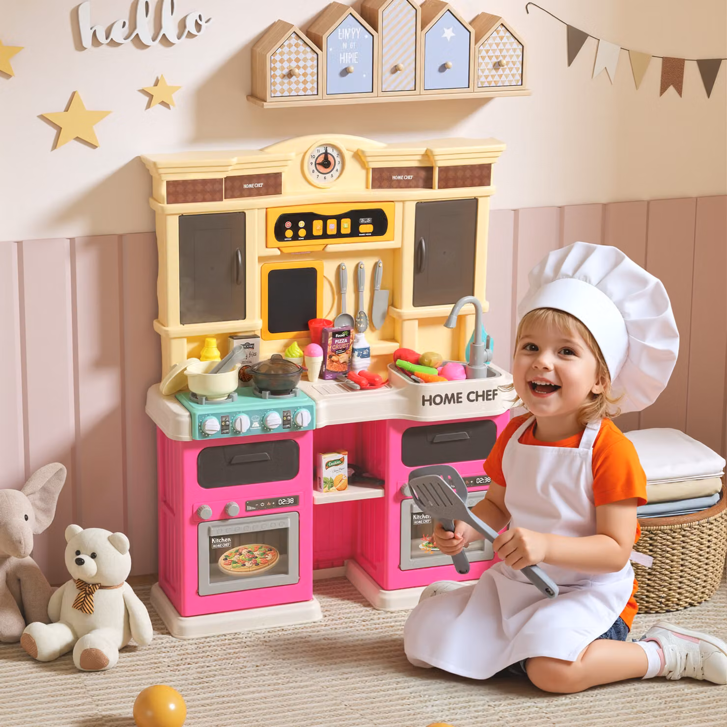 Cucina giocattolo AIYAPLAY con acqua corrente, luci e suoni, 85 accessori multicolore per bambini – 2