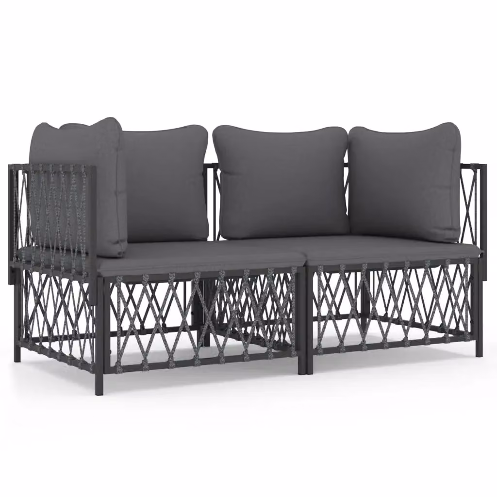 Set da giardino a L vidaXL composto da 2 pezzi con cuscini in tessuto antracite e struttura in acciaio verniciato a polvere – 2