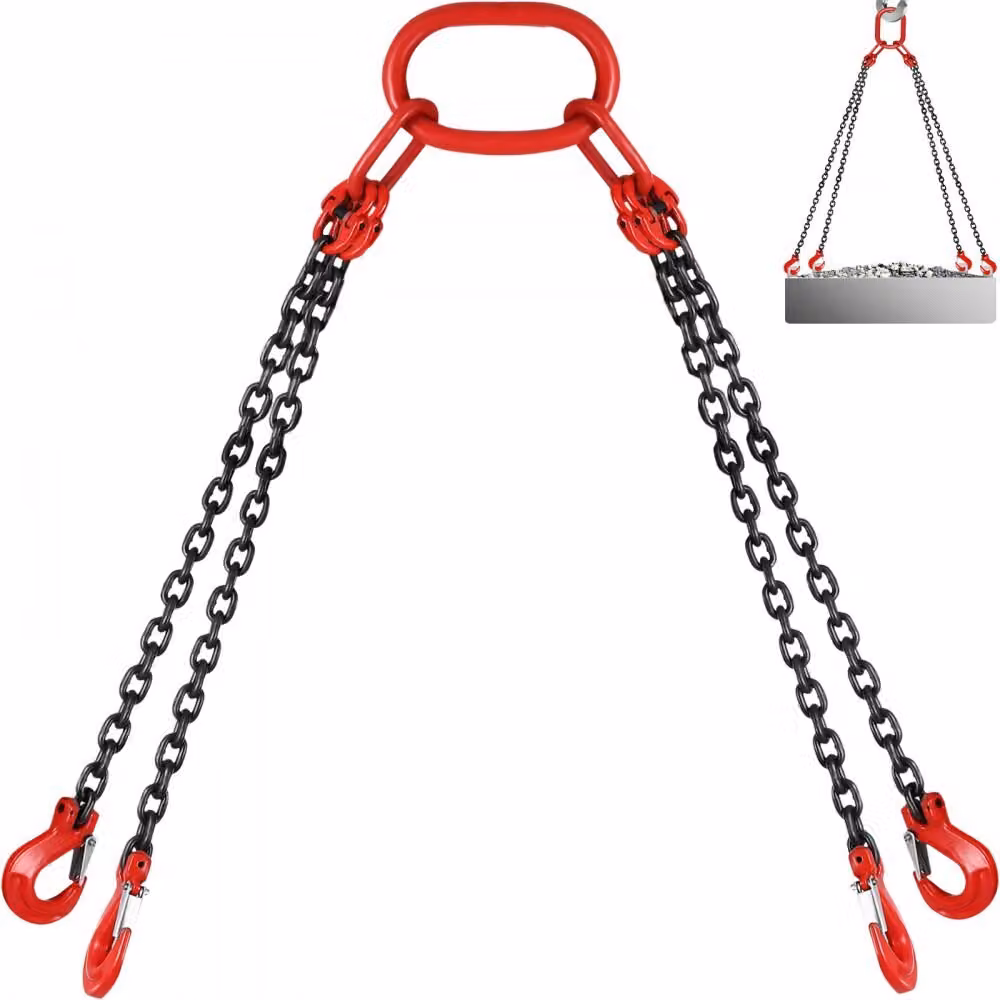 Brache a catena - Acciaio G80 Mn 8 mm x 1,5 m - 4 radici di catena Brache per gru - Ganci a cavalletto - Grado 1,5 m con capacità di carico di 5 T - Ideale per macchine, fabbriche, magazzini e garage