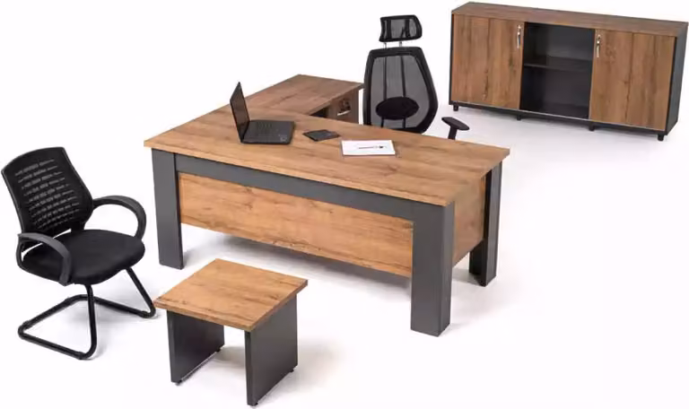 Braunes Büro Set Komplette Arbeitszimmergarnitur Tisch Schrank Eckschreibtisch