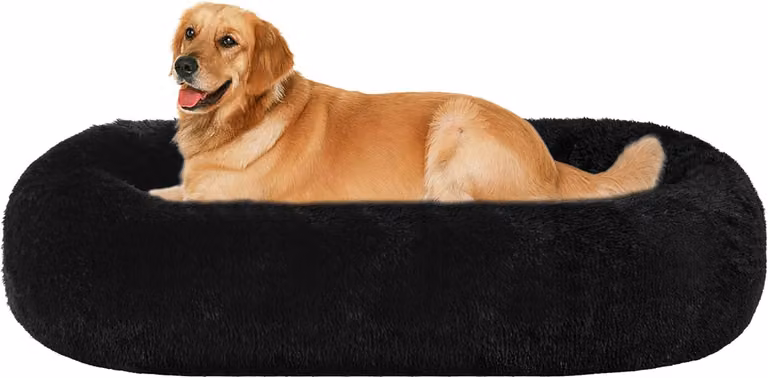 Cuccia per cani, forma circolare, diametro 100 cm, colore nero, lavabile, adatta sia per interni che per esterni