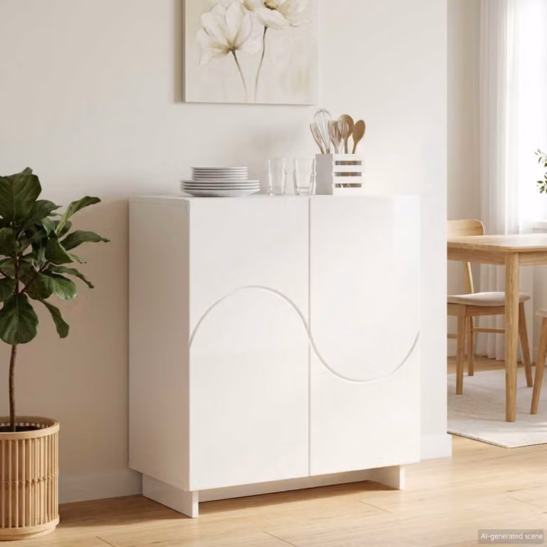 Credenza moderna vidaXL in legno ingegnerizzato bianco lucido L 67 x P 34,5 x H 75 cm