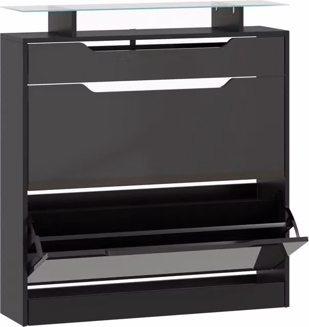 Scarpiera da ingresso 89 x 23 x 96 cm salva-spazio sicurezza antiribaltamento contemporanea ed essenziale in MDF nero 21_0002627
