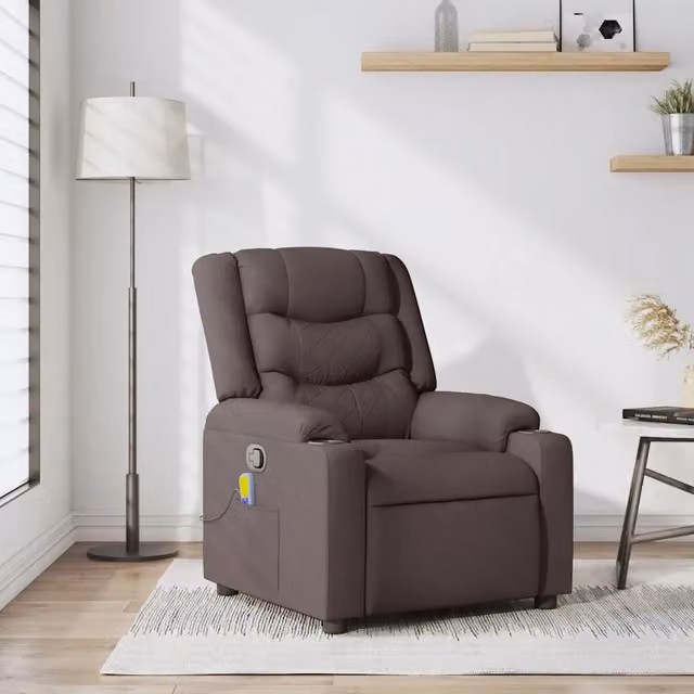 Poltrona Relax Reclinabile vidaXL in Tessuto Marrone con Braccioli e Struttura in Legno e Metallo – 1
