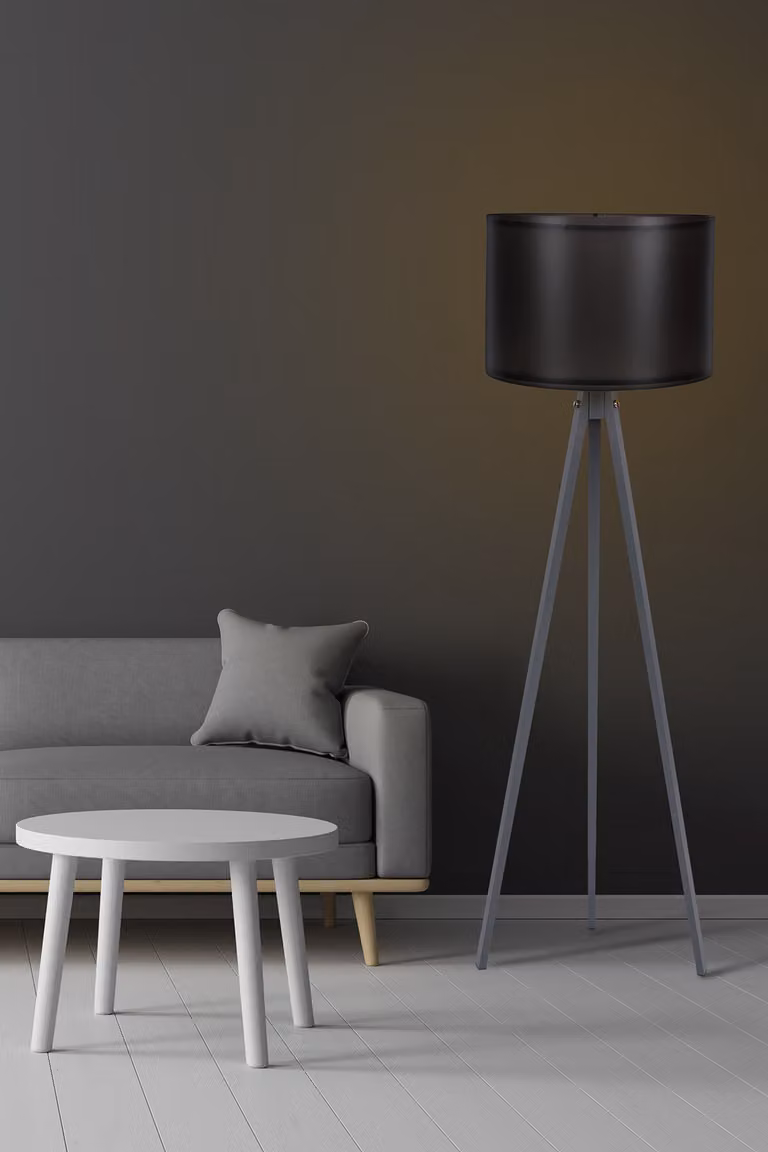 Opviq, 112- 112PRL, nero, grigio, lampada da terra, corpo in MDF