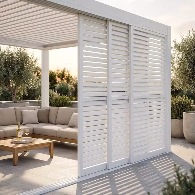 Laterale scorrevole per pergola bioclimatica TONY con lamelle in alluminio bianco L: 270 cm, H: 238 cm