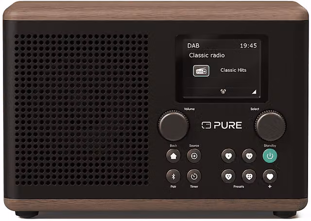 Radio Pure Classic H4 DAB+ FM con Bluetooth e USB, Colore Nero e Noce
