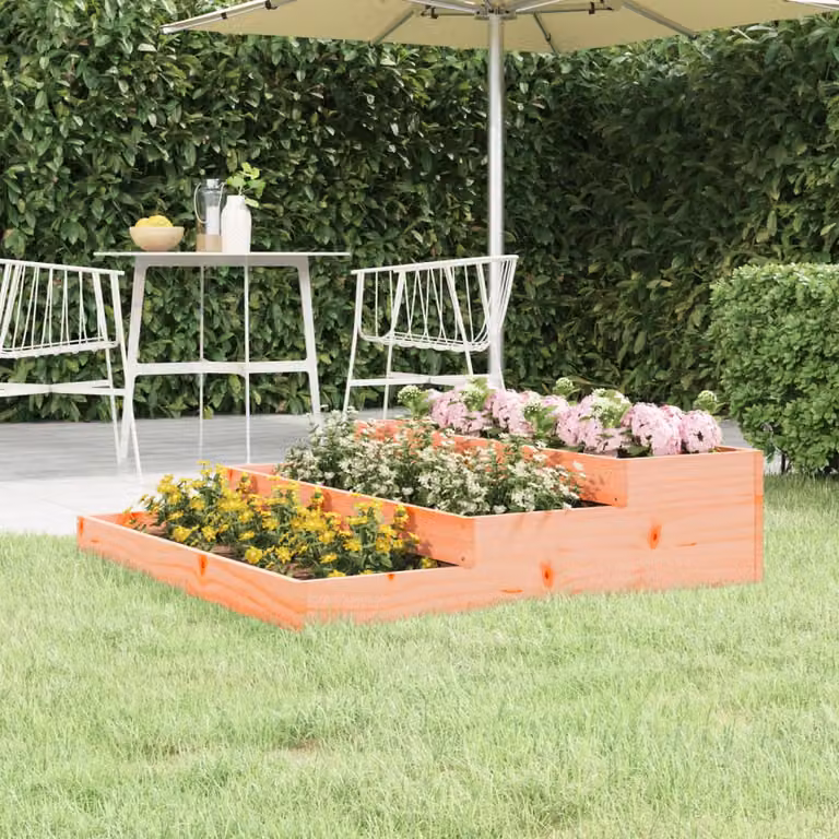 Fioriera rialzata vidaXL in legno massello di Douglas, colore marrone, L 107 cm x P 107 cm x H 27 cm
