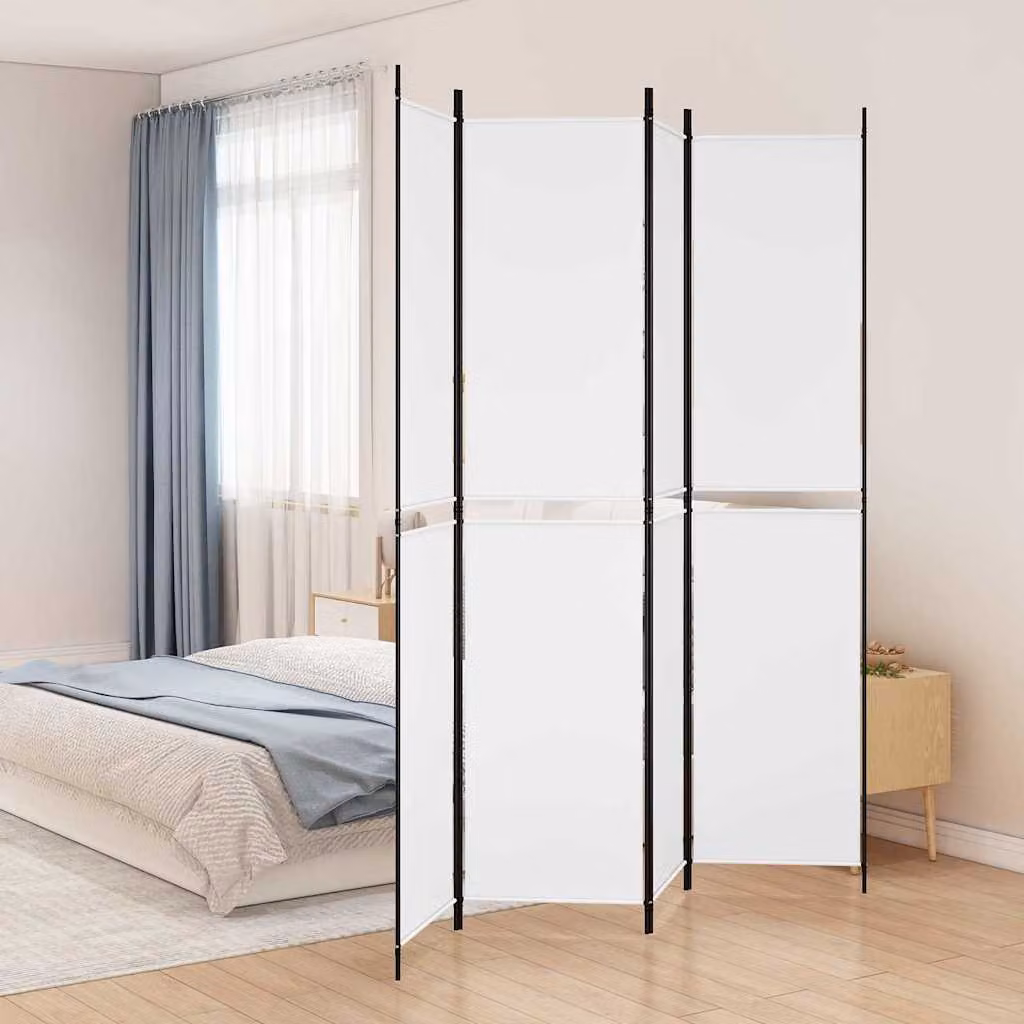 Divisorio a 4 Pannelli vidaXL Bianco in Tessuto L: 200 cm, H: 220 cm