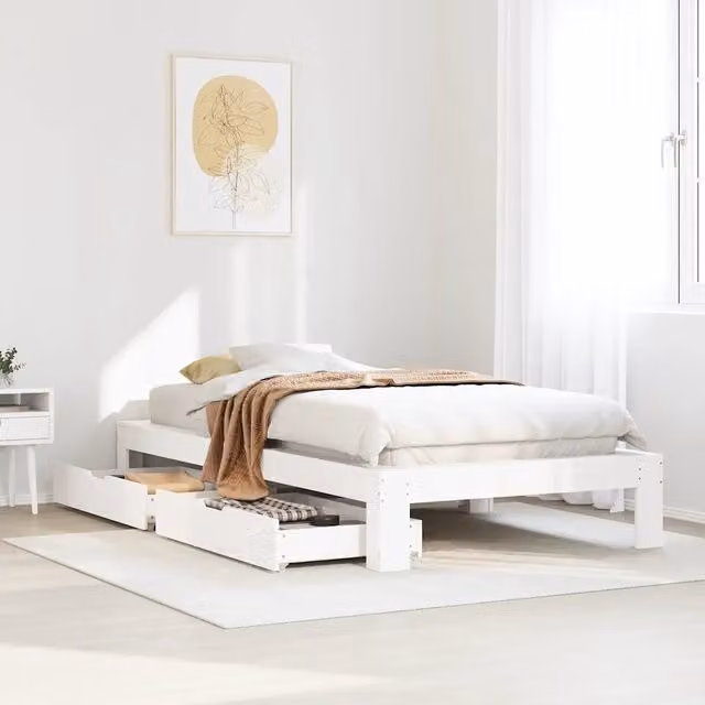 Letto senza Materasso Bianco 90x190 cm in Legno Massello Pino 3309021