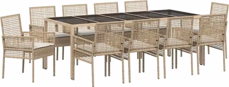 Set da Pranzo per Giardino 11 pcs Beige polyrattan