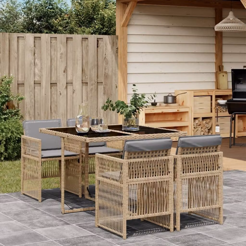 Maison Exclusive - Set Pranzo da Giardino 5 pz con Cuscini Beige Misto Polyrattan