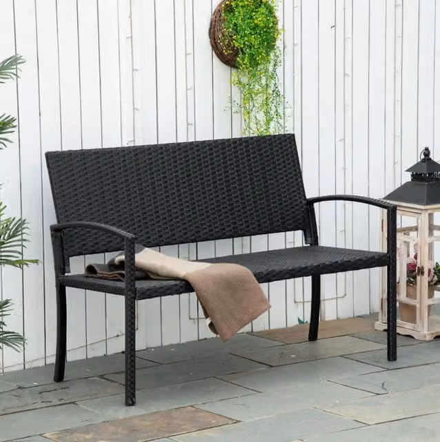 Panca 2 posti in polyrattan nero con struttura in acciaio
