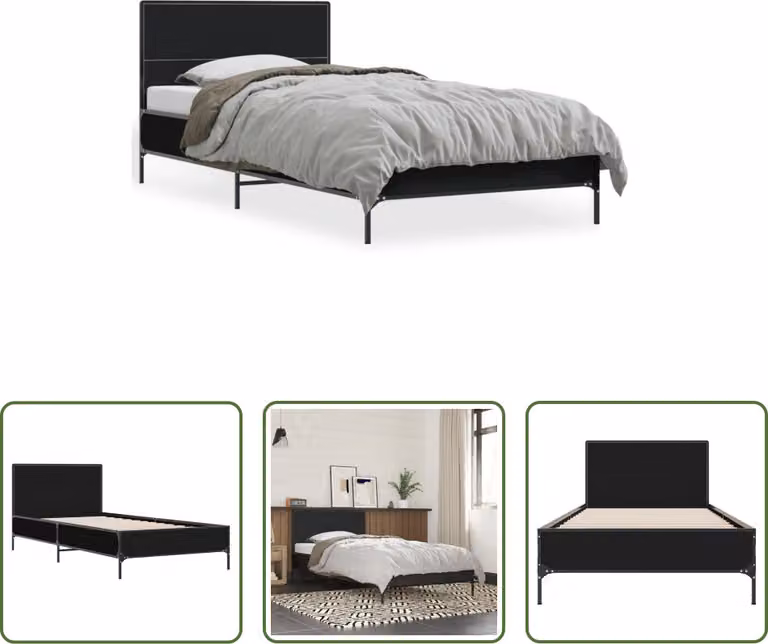 The Living Store Struttura letto nera 75x190 cm in legno e metallo