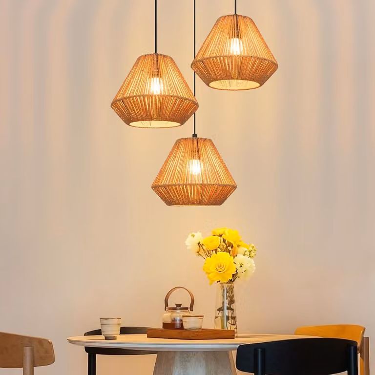 ZMH luci a sospensione boho lampada a sospensione in rattan lampada a sospensione sala da pranzo 3 fiamme lampada da tavolo design retrò con presa E27 per soggiorno/senza lampadine
