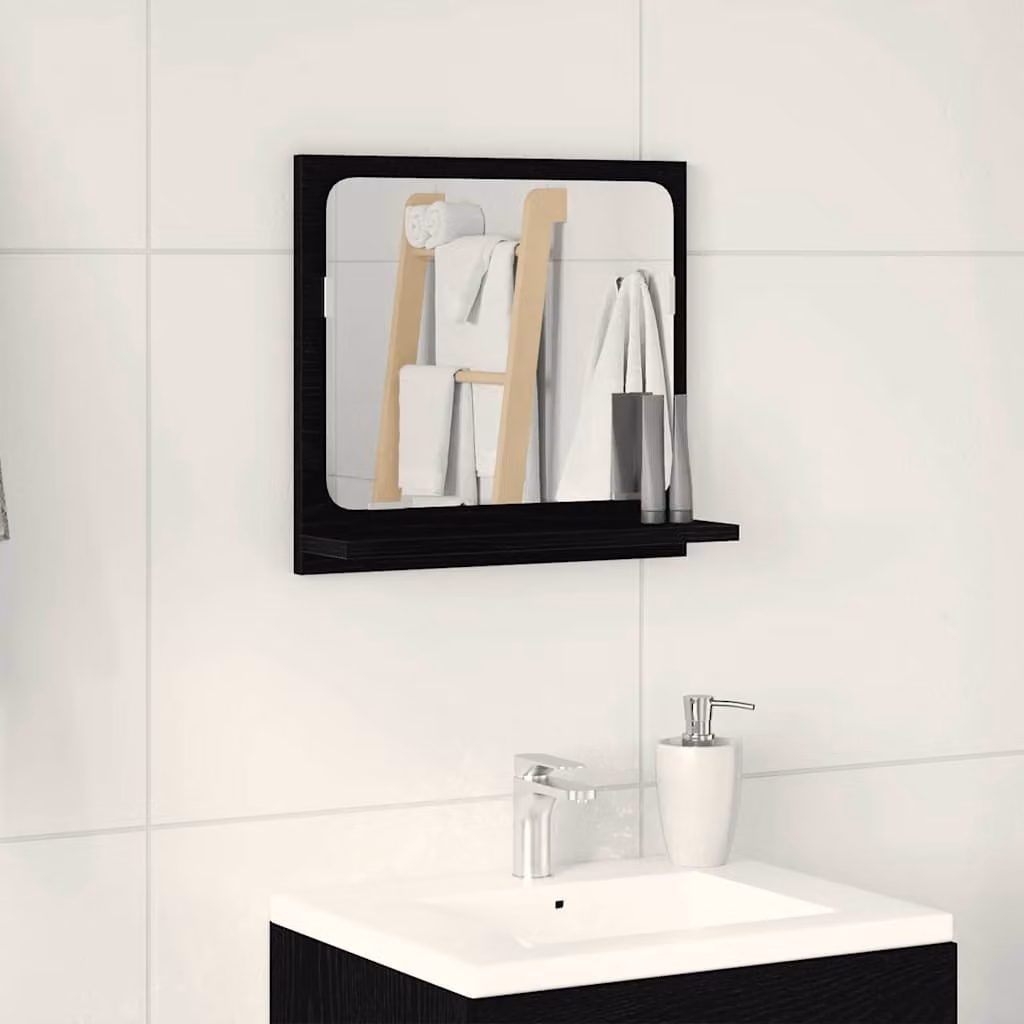 Specchio da bagno vidaXL in legno multistrato rovere nero, L 40 cm x P 10,5 cm x H 37 cm