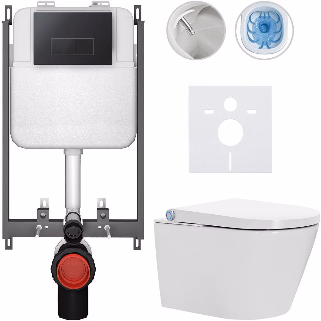 Water WC sospeso con bidet Cronus Standard - bianco lucido - pulsante Prime/Modulo, nero - da incasso - 59,3x38,4 cm