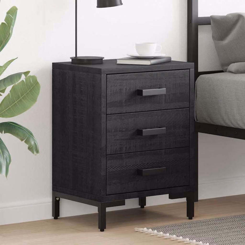 Set di 2 comodini vidaXL in legno di pino nero stile vintage L/P/H: 40 x 30 x 55 cm – 1