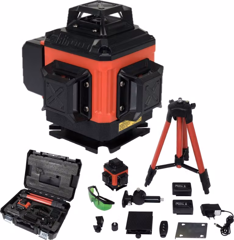 Laser a linee incrociate 4D a 16 linee, 360°, verde, fino a 25 m, con treppiede
