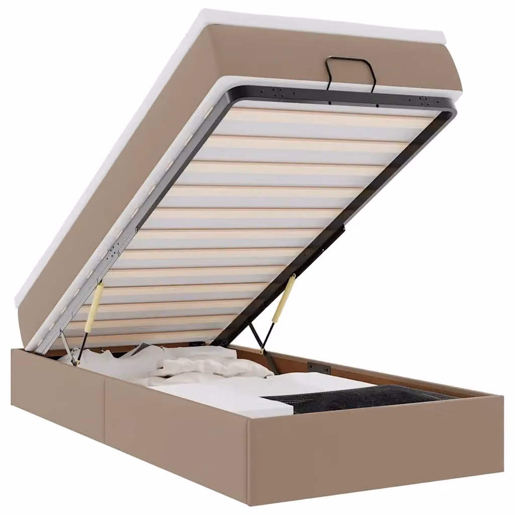 Letto con contenitore a sollevamento e materasso vidaXL in similpelle beige e bianco, L 90 x P 203 x H 140 cm – 2