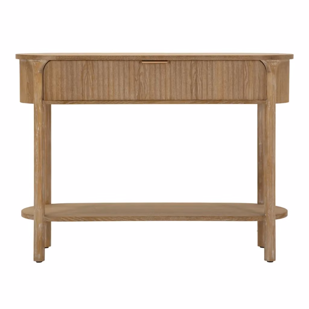 Console Vikasa Home in legno di abete naturale con cassetto e ripiano, stile scandinavo, L: 110 cm, P: 40 cm, H: 80 cm – 2