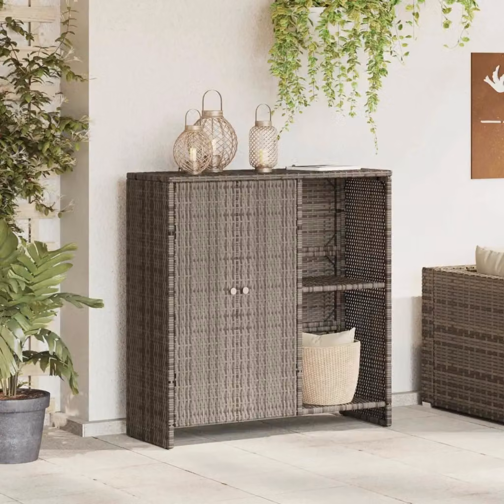 Armadio moderno con scaffale in rattan e MDF Grigio DESIGN IN L/P/H: 100 x 36 x 102 cm CFW3070772 – 2