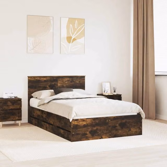 Struttura del letto con cassetto-Giroletto con contenitore-Rete del Letto Rovere fum¨¦ 120 x 190 cm 420733