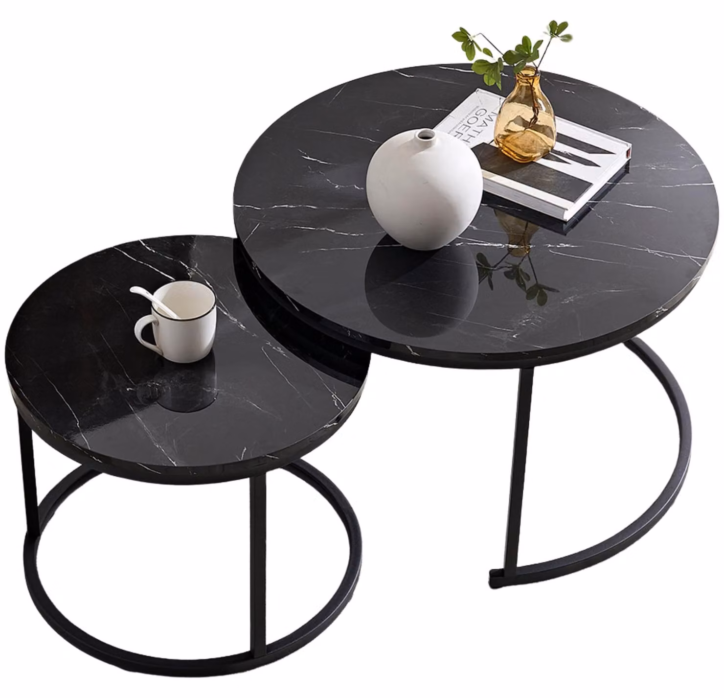 Set di due tavolini rotondi in marmo nero