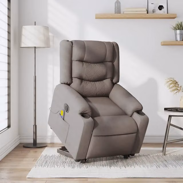 Poltrona Alzapersona Elettrica con Massaggio vidaXL in Tessuto Beige e Grigio per Senior