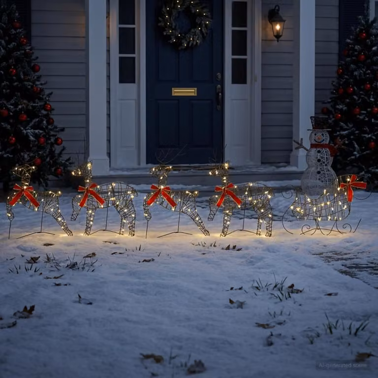 vidaXL Renna di Natale con slitta 5 pz 100 LED Bianco caldo