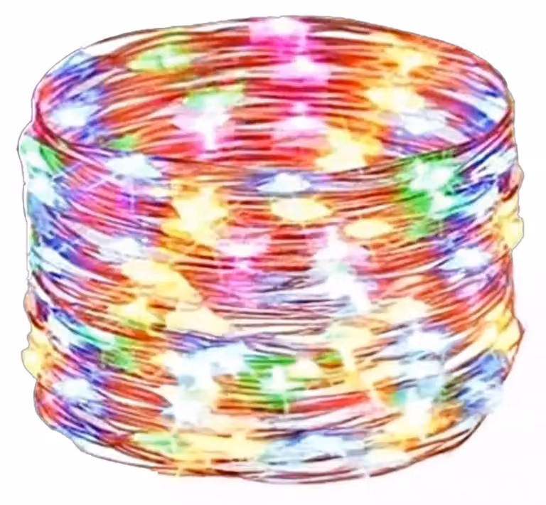 Catena luminosa a LED con filo di rame, 2 metri, RGBY, alimentazione a batteria con interruttore