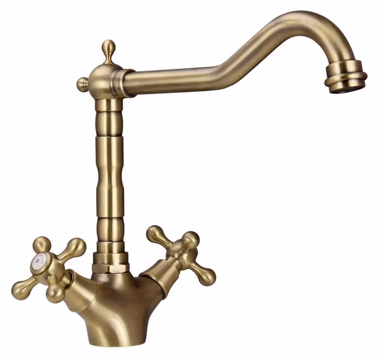 Miscelatore da cucina in ottone con bocchetta angolata, modello Heritage Ascot BN-4002-HA, marca Aquanello