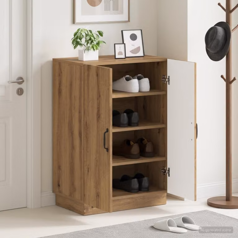 Mobile porta scarpe vidaXL HOORN in rovere con ante a battente, L: 59,5 cm, P: 39,5 cm, H: 87 cm