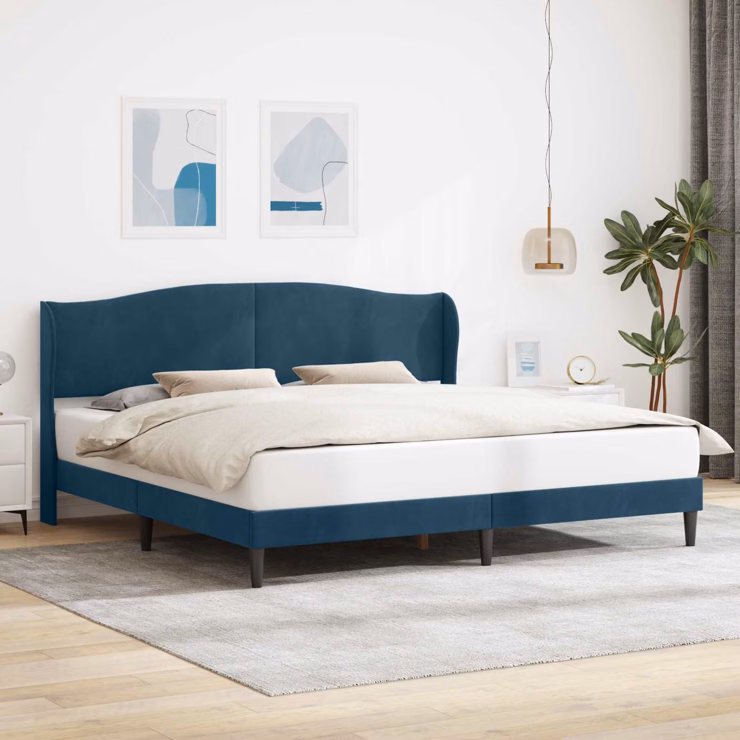Struttura del letto con testiera vidaXL in velluto blu, dimensioni 200 x 200 cm