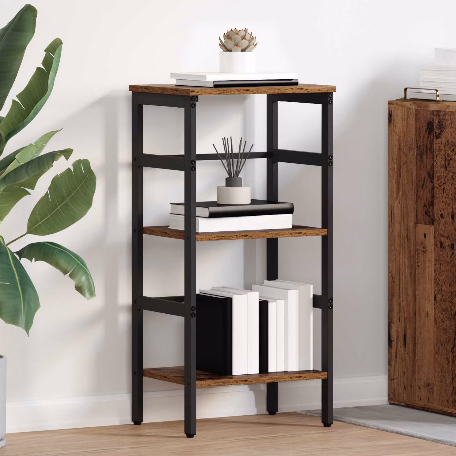 Libreria vidaXL a 2 livelli in stile industrial con legno e metallo, colore marrone, L 40 cm x P 29,5 cm x H 81 cm
