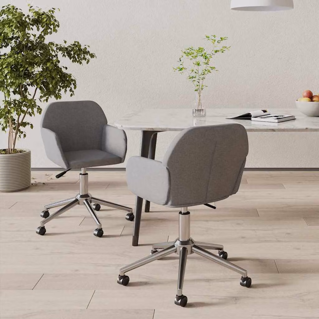 Set di 2 sedie da pranzo girevoli vidaXL in tessuto grigio con ruote e braccioli – 1