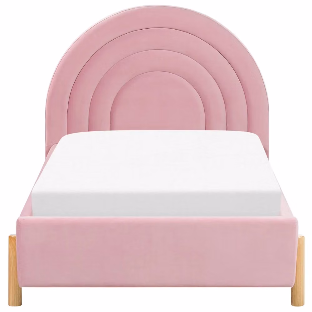 Letto Singolo con Contenitore BELIANI in Tessuto Bouclé Rosa con Testiera a Mezza Luna Design Retro L/P/H: 90 x 200 x 110 cm – 2