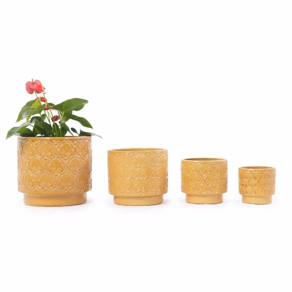 Set di 4 vasi per piante Minimal in ceramica giallo lucido per balcone e giardino interno – 2