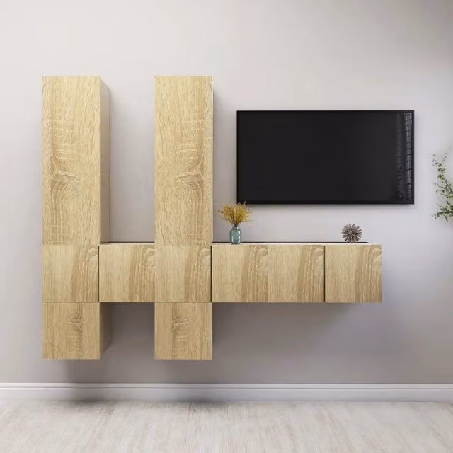 Set di mobili porta TV moderno vidaXL in legno multistrato, 7 pezzi, colore marrone e beige – 1