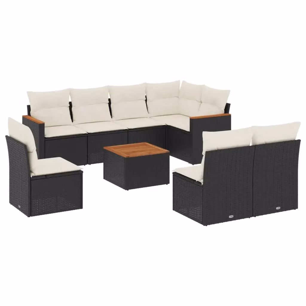 Set di Divani da Giardino vidaXL 9 pz in Polyrattan Nero con Cuscini e Tavolino da Esterno – 2