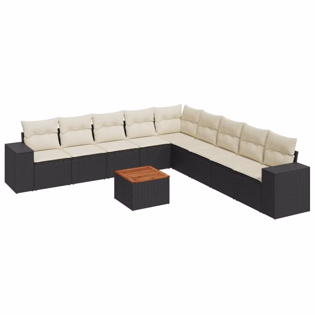 Set Divani da Giardino 10pz con Cuscini in Polyrattan Nero