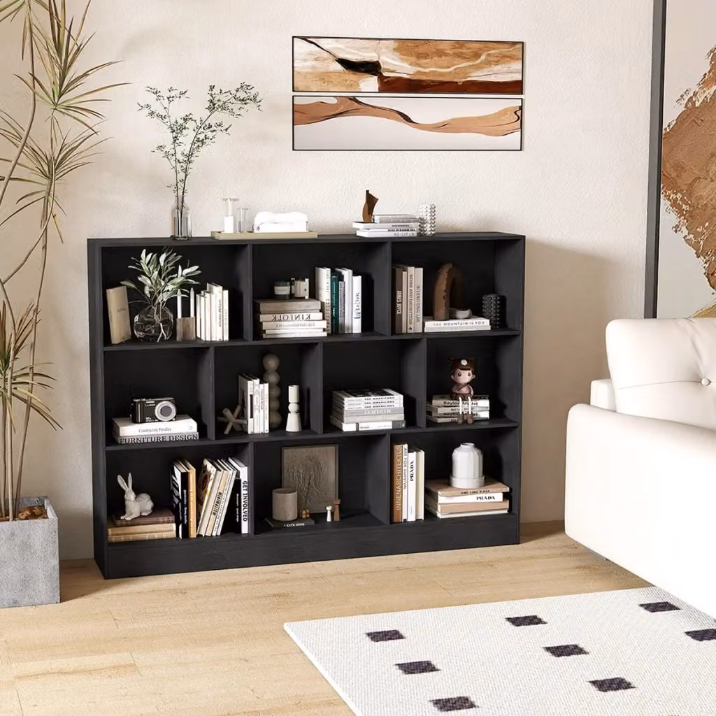 Libreria Design Mania a 10 cubi in legno nero opaco, Altezza: 140 cm, L/P/H: 104 x 24 x 140 cm – 2