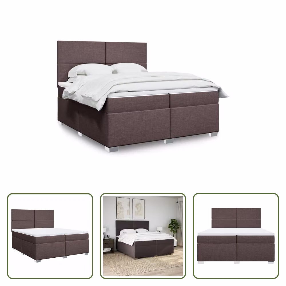 The Living Store Letto a molle con materasso marrone scuro 200x200 cm in tessuto