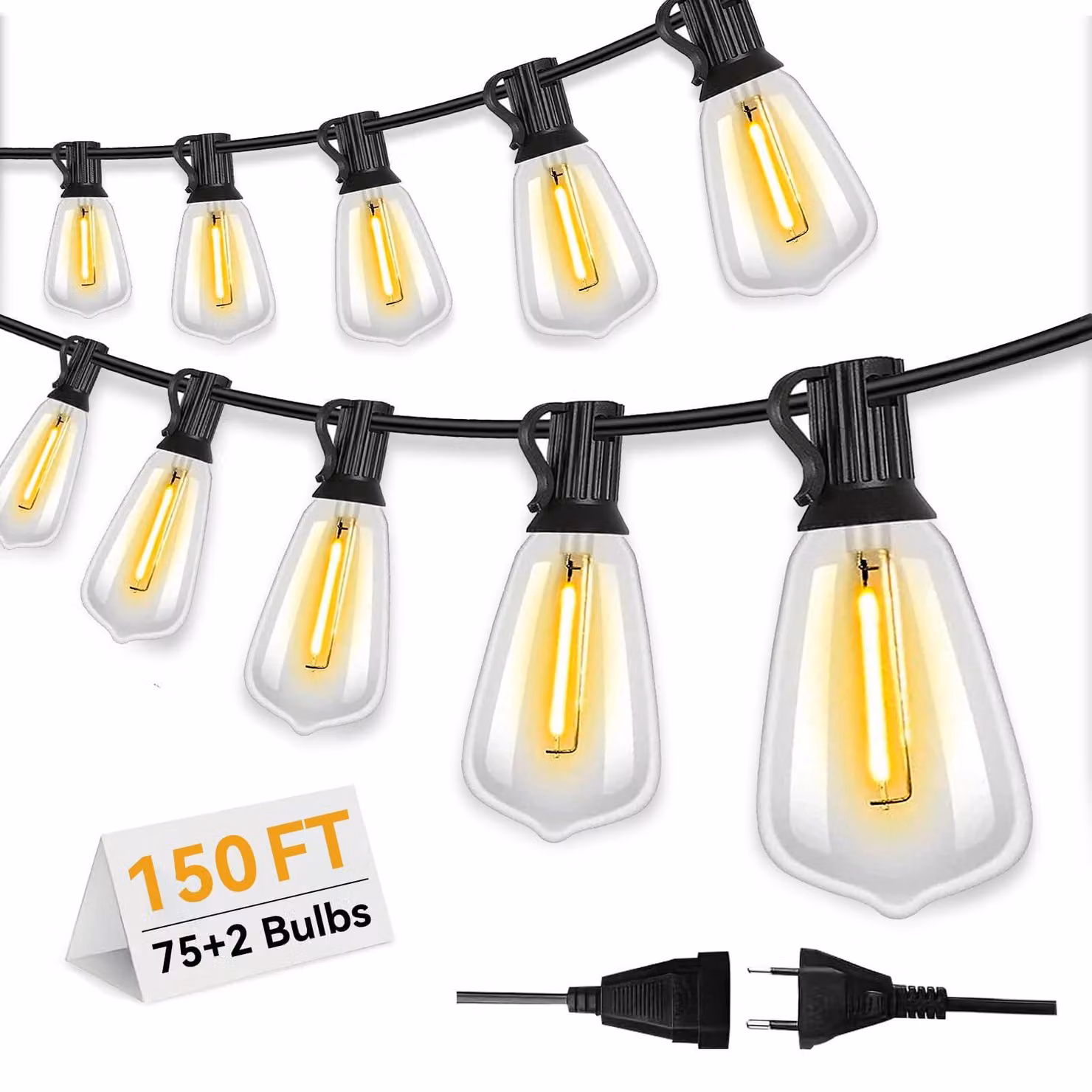 Catena luminosa LED ST38, 45 metri, 75+2 lampadine, luce bianco caldo, dimmerabile, grado di protezione IP44