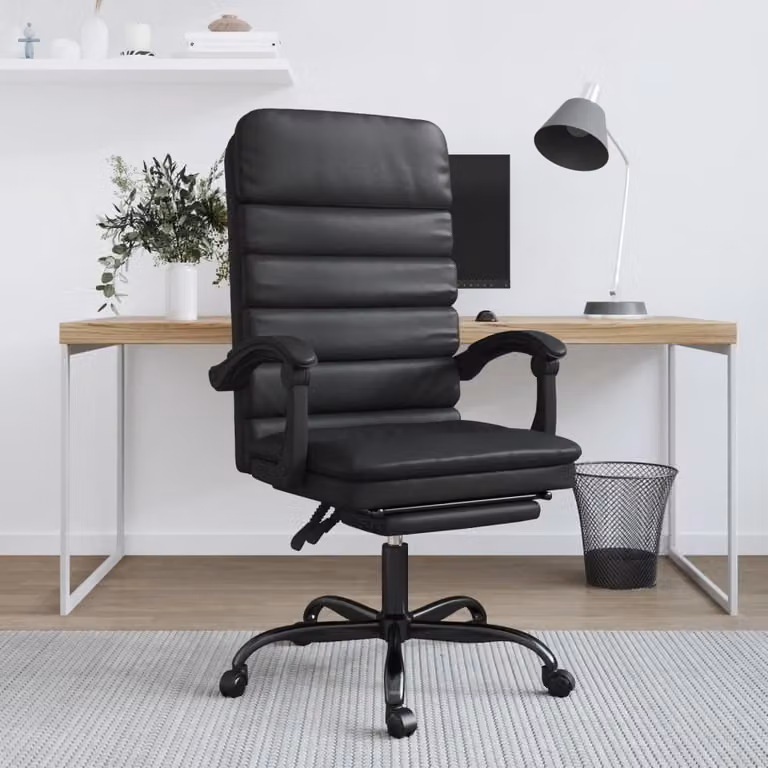 The Living Store Sedia da ufficio con funzione massaggio in ecopelle nera