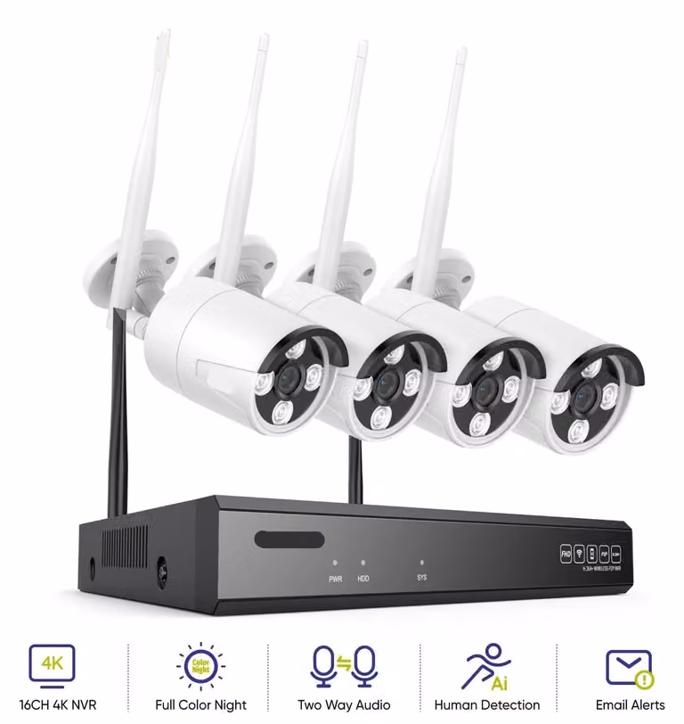 Sistema di sicurezza WiFi 5MP - Set di telecamere IP wireless con audio bidirezionale e grado di protezione IP66 (resistente all'acqua)