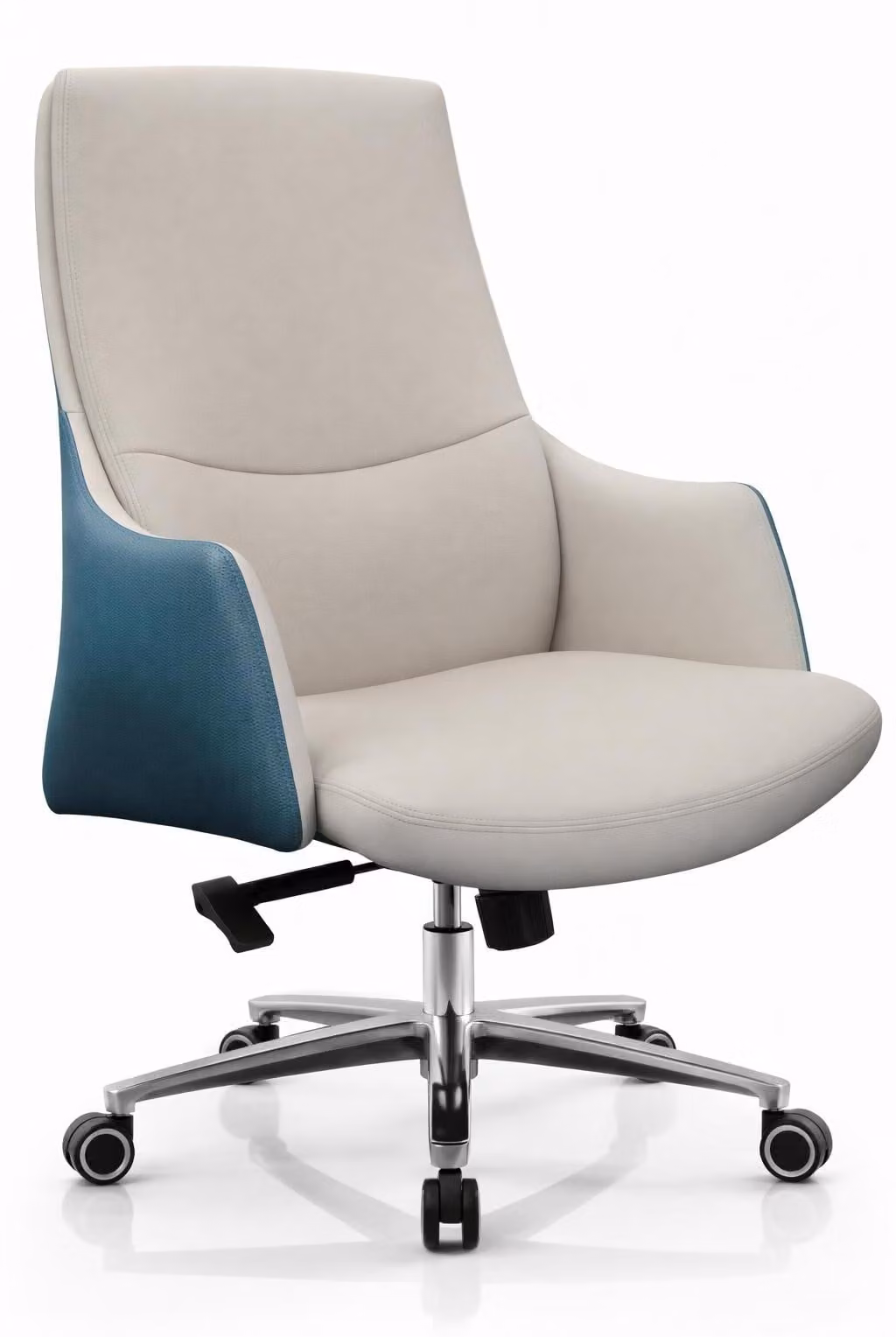 Sedia da ufficio ergonomica con rivestimento in pelle di alta qualità nei colori beige e blu