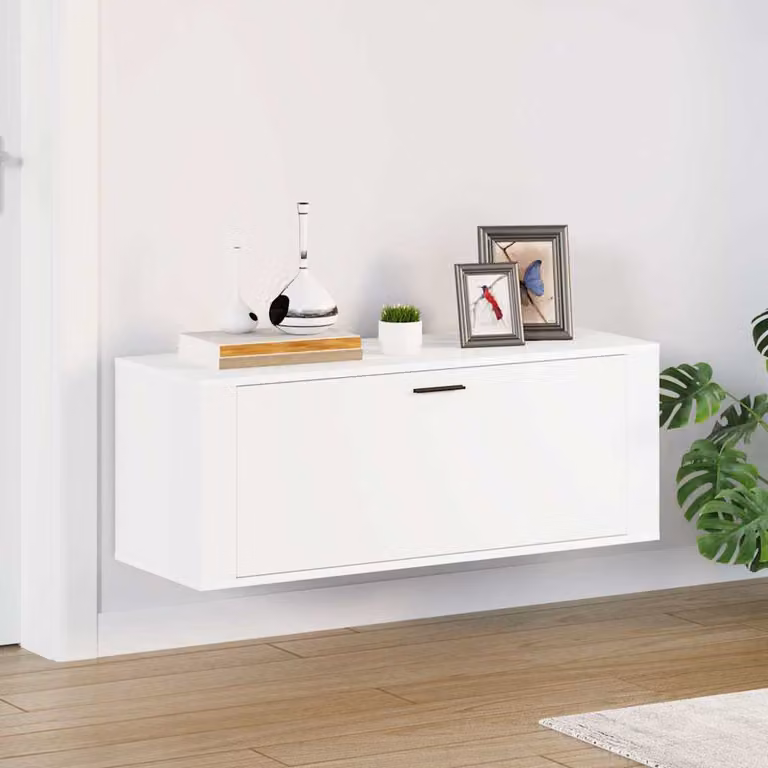 Scarpiera a muro moderna vidaXL in legno bianco opaco L: 100 cm, P: 35 cm, H: 38 cm